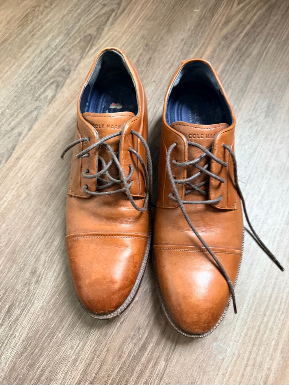 Cole Haan Men’s Brown Leather Cap-Toe Derby Shoes
